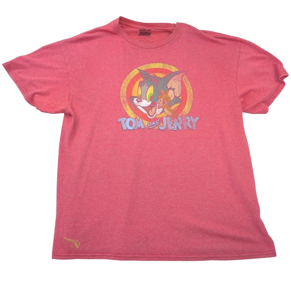 Tom and Jerry Graphic T-Shirt Mens‎ XL Heather Red Short Sleeve Cartoon Tee READ